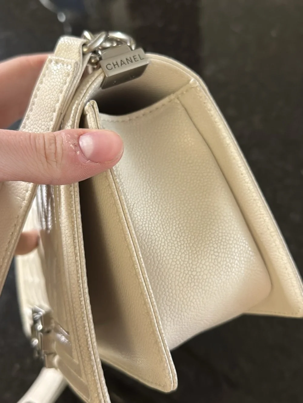 Quilted Cream Chain Shoulder Bag